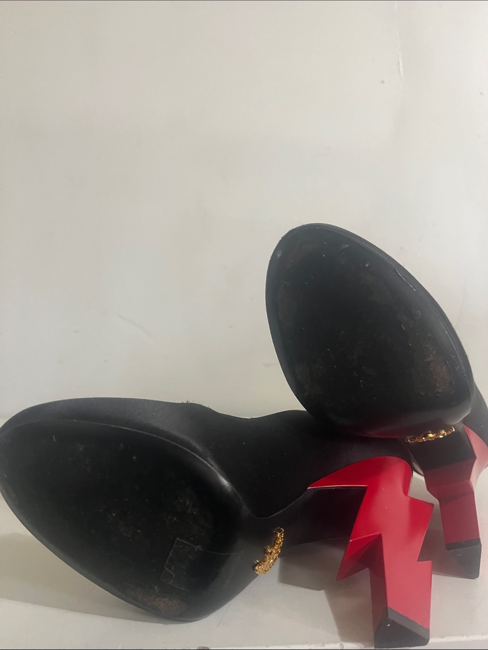 Prada Black Satin Pumps with Red Lightning Bolt Heels Women's Shoes Size 36 - Picture 8 of 9